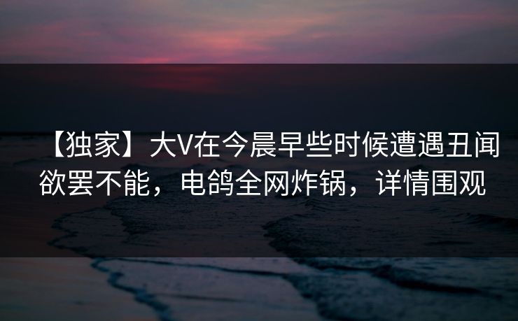 【独家】大V在今晨早些时候遭遇丑闻 欲罢不能,电鸽全网炸锅,详情围观