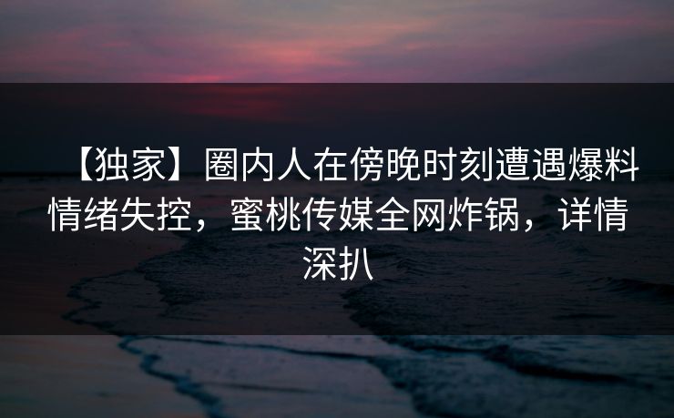 【独家】圈内人在傍晚时刻遭遇爆料情绪失控，蜜桃传媒全网炸锅，详情深扒